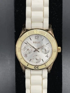 VINTAGE Relic Uhr Damen goldfarben rundes Zifferblatt Tag Datum Pave Kristall UNGETESTET - Bild 1 von 11