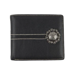 Floral Concho Bi-Fold Men's Wallet Genuine Leather Black Cash Credit Card Photo - Picture 1 of 9