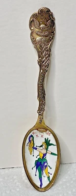 古董 1890 年代狂欢节新奥尔良 La。 Lady Jester瓷纯银勺 — 第 1/4 张图片