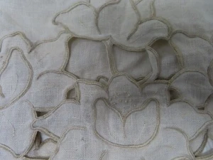 Runner divano tavolo lino ECRU ricamo TAGLIATO 3 pezzi metà secolo - Foto 1 di 4