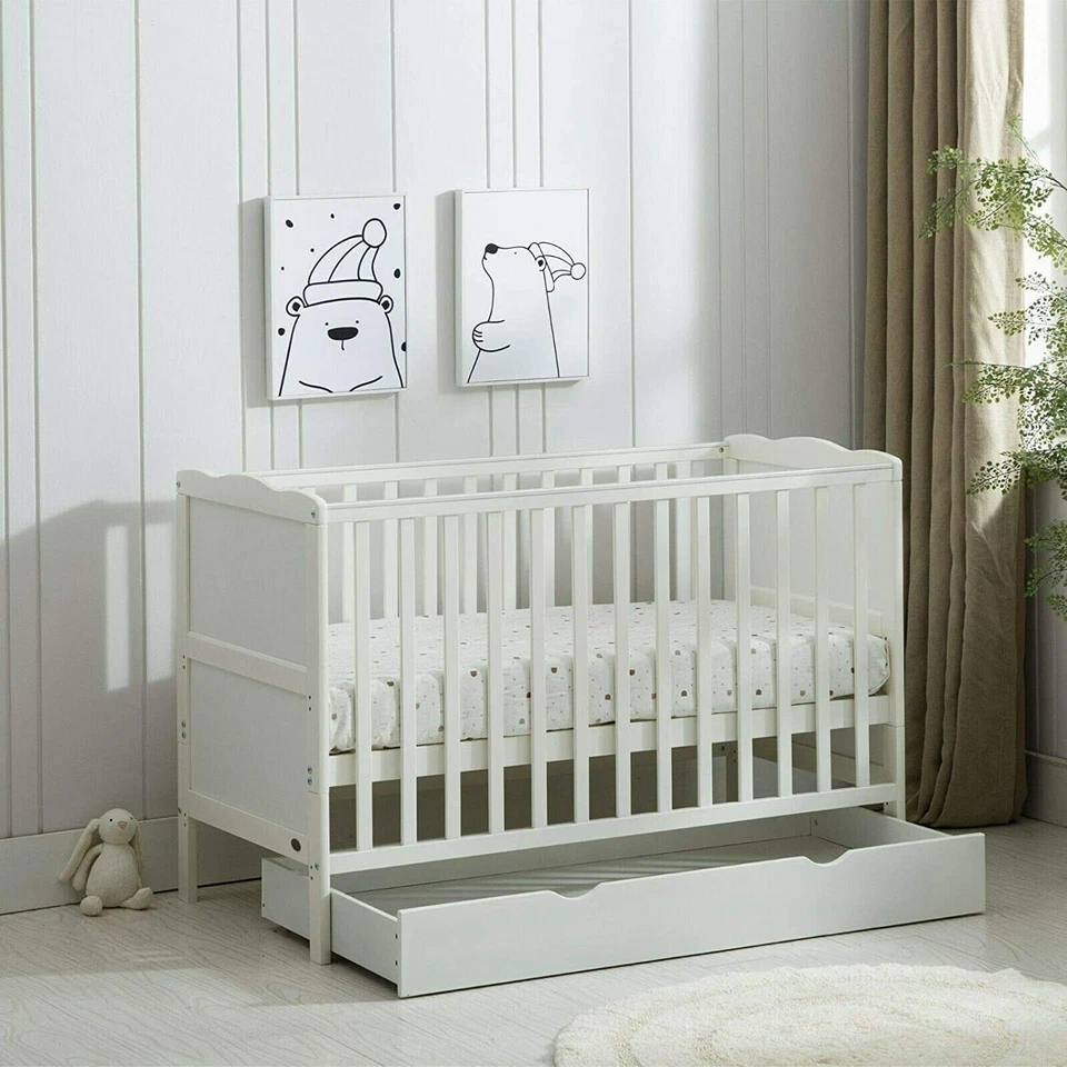 Wooden Baby Cot Bed & Drawer & Aloe Vera Mattress (Orlando with Drawer) - Image 1 of 4