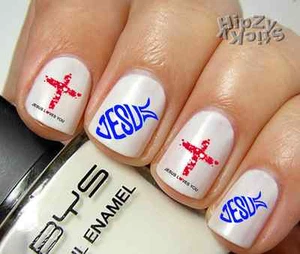 Nail Art 553 IMAGE Jesus 1 Fish Cross WaterSlide Nail Decals Transfers Sticker - Picture 1 of 2