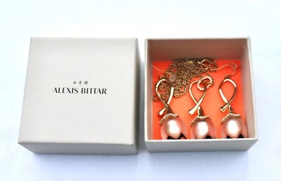 JUEGO DE COLLAR Y PENDIENTES CORVEJÓN ALEXIS BITTAR CHAPADO EN ORO ROSA LUCITE TULIPÁN EN CAJA Foto 1 de 4