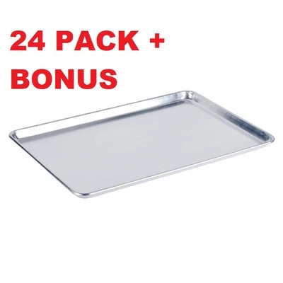 24 PACK Full Size Aluminum 18" x 26" Bun Sheet Baking Pan Wire in Rim Commercial - Image 1 of 4