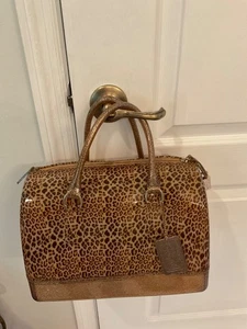 Rare! Stunning FURLA Leopard Glam Gold Glitter Candy Bag Satchel w/Lock & Strap - Picture 1 of 11