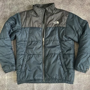 Jungen The North Face dunkelblau grau durchgehender Reißverschluss Puffer isoliert Mantel Jacke Gr. L - Bild 1 von 3