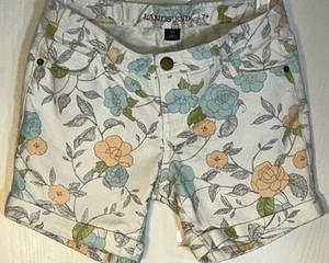 Lands End Little Girl Sz 7 Shorts Jean Ivory Pastel Flower Adjustable Waist Zip - Picture 1 of 11