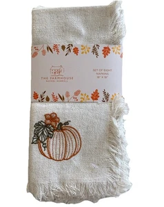 The Farmhouse RACHEL ASHWELL PUMPKIN FALL THANKSGIVING Stoff Baumwolle SERVIETTEN 8P - Bild 1 von 5