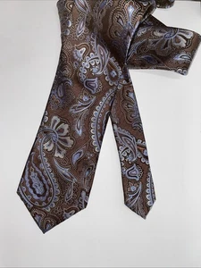 Corbata Croft & Barrow Multicolor Patrón Paisley Marrón Azul 100% Seda - Imagen 1 de 3