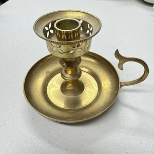 Vintage Messing Kerzenständer/Säulenhalter Teller mit Griff und Tropfteller Indien - Bild 1 von 8