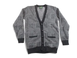 Vintage J Crew Sweater Mens XS Gray Black Lambswool Knit Cardigan Plaid 90s - Picture 1 of 16
