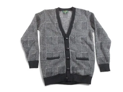 Vintage J Crew Sweater Mens XS Gray Black Lambswool Knit Cardigan Plaid 90s - Image 1 of 4