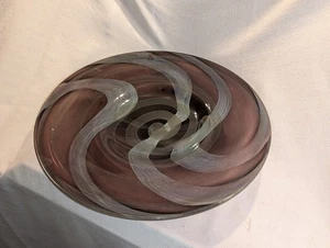Bunte moderne mundgeblasene schwere Litauen Kunst Glas Platte Schale Vase 17". - Bild 1 von 8