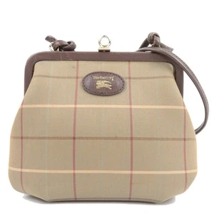 Auth BURBERRY Burberry's Kiss Lock Shoulder Bag Canvas Leather Beige Brown F/S - Picture 1 of 19