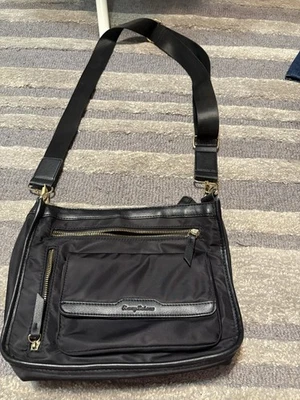 Bolso Bandolera Tommy Bahama Negro Nylon Cuero Borde Dorado Foto 1 de 4