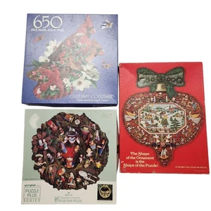 Vintage Christmas Shaped Puzzle Lot of 3 Springbok Hallmark Holiday Puzzles - Picture 1 of 9