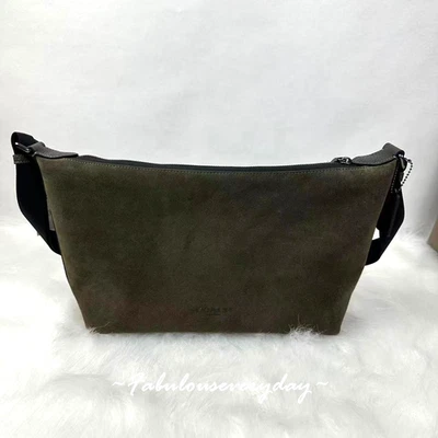Bolso Bandolera Coach Finn Para Hombre en Gamuza/Punmetal/Uniforme Verde CCG17 NUEVO CON ETIQUETAS Foto 1 de 4
