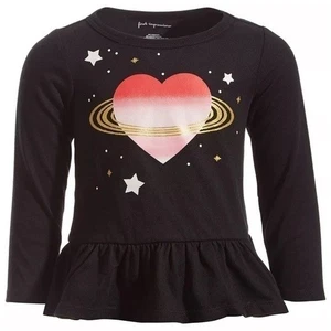 New FIRST IMPRESSIONS Baby Girls Space Heart Long-Sleeve Peplum T-Shirt  3M-6M - Picture 1 of 3