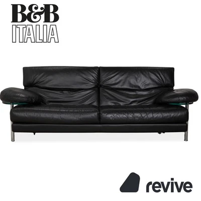 B&B Italia Arca Leather Three-Seater Black Manual Function Sofa Couch - Image 1 of 4