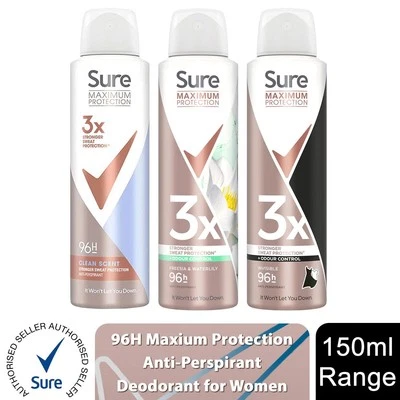 Sure Women Anti-Perspirant 96H Maximum Protection Deo 150ml, Select Your Scent - Image 1 of 4