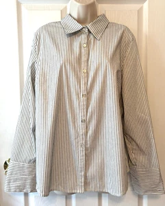 Susan Bristol Women's Blouse Size XL White Striped Button-Up Long Sleeve Shirt - Picture 1 of 7