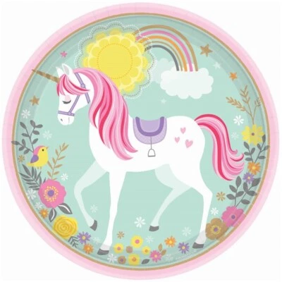 Unicorn Birthday Party Decorations Tableware Plates Cups Napkins Balloons Swirls - Image 1 of 4