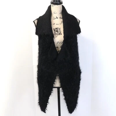 Chaleco Sleeping On Snow Mujer S Mezcla Mohair Negro Bolsillos Cuello Cálido Capas Foto 1 de 4