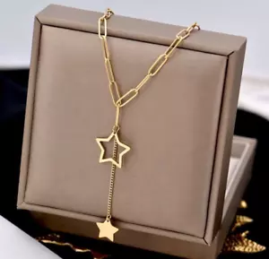 Dainty Women 14K Gold Plated Stainless Steel Paper Clip Chain Star Necklace AD - Picture 1 of 5