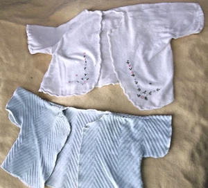 2 Vintage Short Infant Flannel Bed Jackets Handmade 1 Embroidered White, 1 Blue - Picture 1 of 7