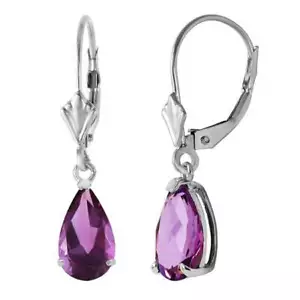 Pendientes de palanca de piedras preciosas genuinas de amatista oro blanco 14 K - Imagen 1 de 3