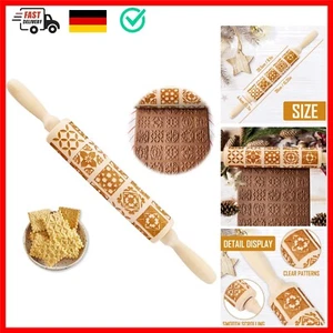Teigroller Nudelholz mit Muster 39CM Holz Teigroller Rolling Pin mit 3D Prägu... - Bild 1 von 9