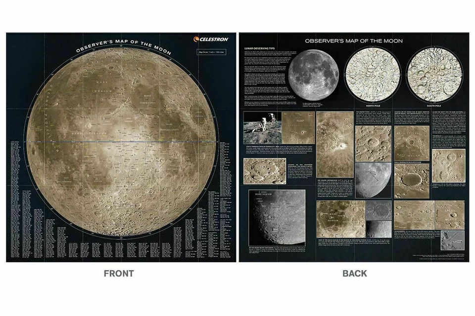 Celestron Observers map of the Moon #93704 (UK Stock) NEW 2 sided Lunar map BNIP - Image 1 of 4