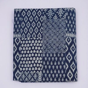 By The Yard Handmade Indigo Block Print 100%Cotton Voile Sewing Running Fabric - Picture 1 of 7