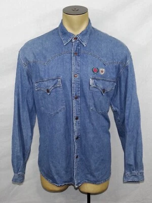 Vtg 90s Mens Denim Western Shirt Knock Out Italy blue jean l/s XL - Image 1 of 4