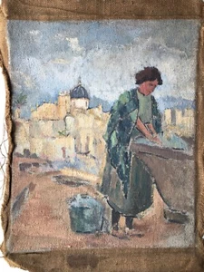 19th Impressionism - French Oil Painting - Woman at the Laundry - Picture 1 of 6