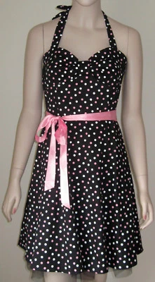 PULSE Vestido Babydoll Negro Halter Lunares Sol Cinturón Talla M Foto 1 de 4