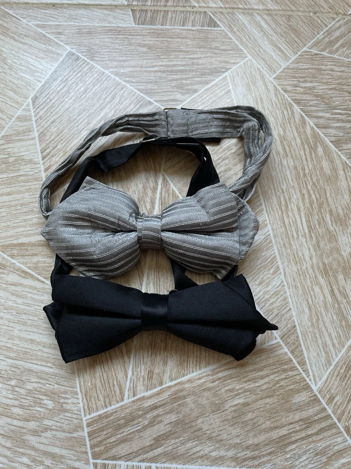 Pajarita X2 Vintage 100% Seda Diseñador Italia Pietro Filipi Rayas Gay y Negra Foto 1 de 4