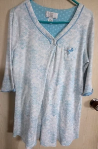 Karen Neuburger Aqua Print 3/4 Sleeved Short Knit Nightgown Size M #7 - Picture 1 of 4