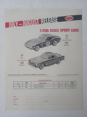 1964 AURORA 1/25 Scale MASERATI 3500 GT FERRARI BERLINETTE Salesman Order Sheet - Image 1 of 4