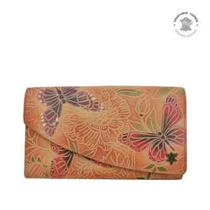 ANUSCHKA WALLET 1174 Hand-Painted Leather Accordion Flap Wallet TAN BUTTERFLY - Picture 1 of 4