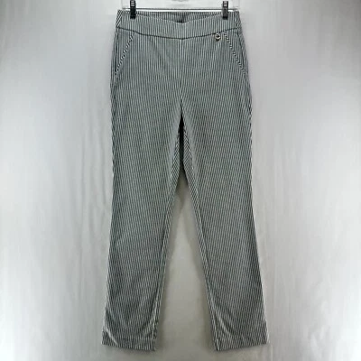 Rafaella Pull On Pants Womens Sz 4 Stretch High Rise Straight Striped Gray White - Image 1 of 4