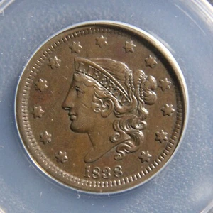 1838 Coronet Head Large Cent, AU-50 - Picture 1 of 4
