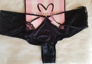 PANTY DESCARADA VICTORIA'S SECRET MUY SEXY TIRAS BRILLO LISO ENCAJE RIBETE XL NEGRA - Imagen 1 de 13