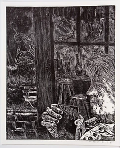 Esteban Fekete, Holzschnitt "In einer Hafenkneipe", handsigniert - Bild 1 von 2