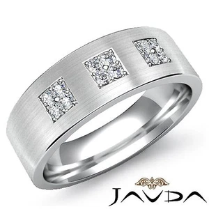 7mm Mens Round Pave Set Diamond Half Wedding Band Solid Ring Platinum 950 0.25Ct - Picture 1 of 3