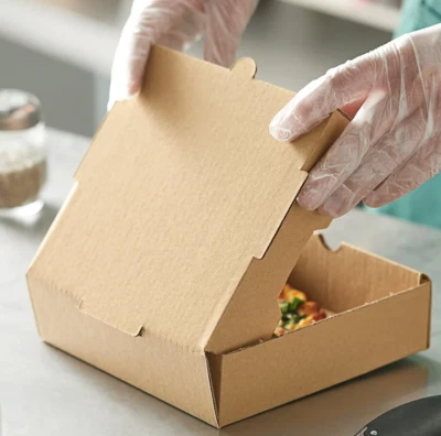 50/Case 7" x 7" x 2" Corrugated Plain Pizza Box Kraft Square Cafe Design - Image 1 of 4