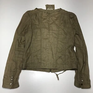 Hei Hei Pin Tuck Jacket Womens Sz 6 Tan V-Neck Full Zip Ruffled Drawstring Waist - Picture 1 of 12