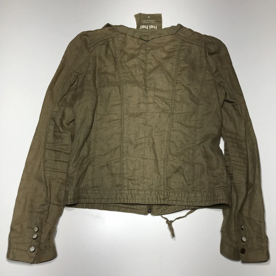 Chaqueta Hei Hei Pin Tuck para mujer talla 6 bronceada cuello en V cremallera completa con volantes cordón cintura Foto 1 de 4