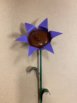 recycled metal purple sunflower garden stake yard art lawn ornament 22" tall - Image 1 of 2