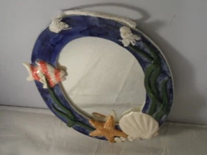 Quirky Ceramic Wall Mirror Fish Shells Design By Brenda Downing In Cornwall 25cm - Picture 1 of 9